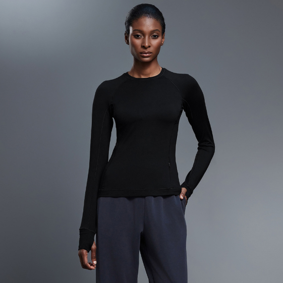 Round Neck Exercise T shirt Women Stretch Tight Long Sleeve Yoga Wear Running Training Workout Clothes Top Autumn