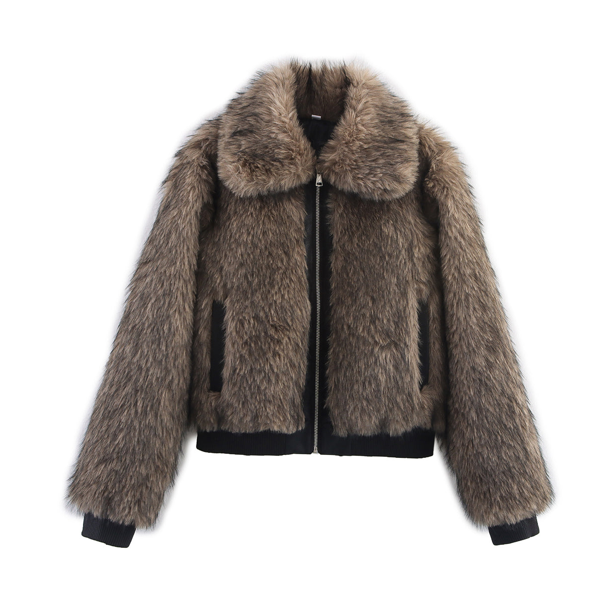 Autumn Winter Personality Street All Match Contrast Color Faux Shearling Jacket Jacket Coat Women