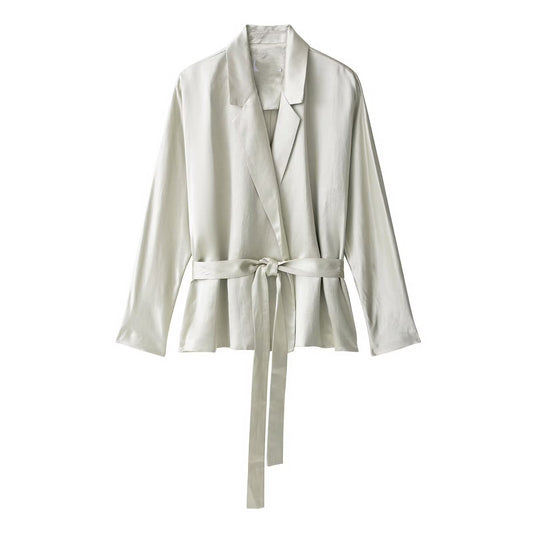 Autumn Women Clothing Fashionable Elegant Blazer Satin Pants Two Piece Sets