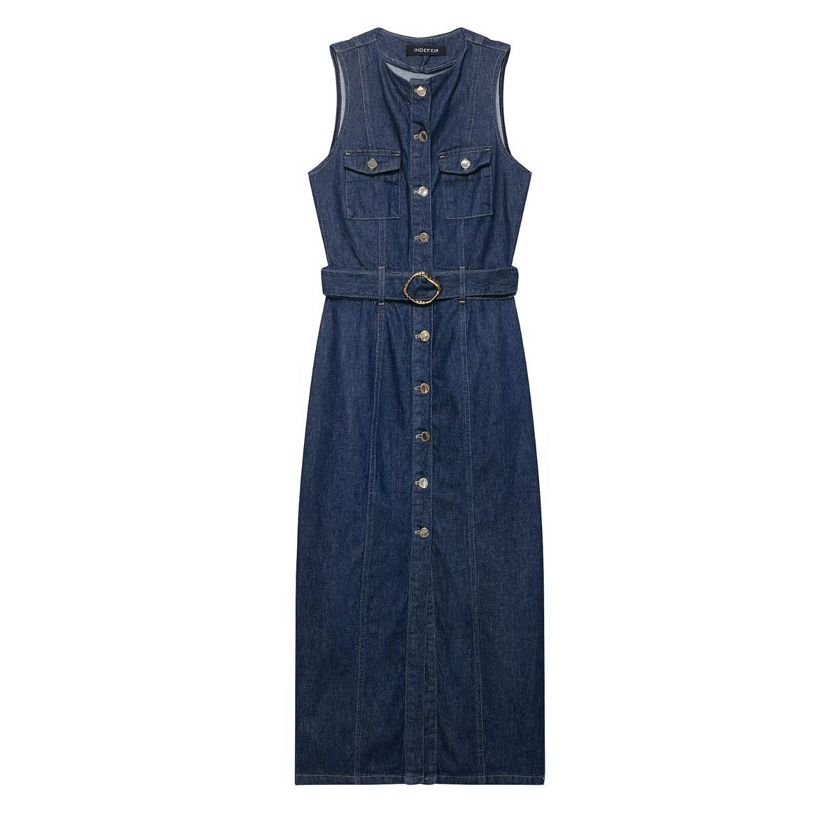Women Wear Wild with Belt Denim Dress