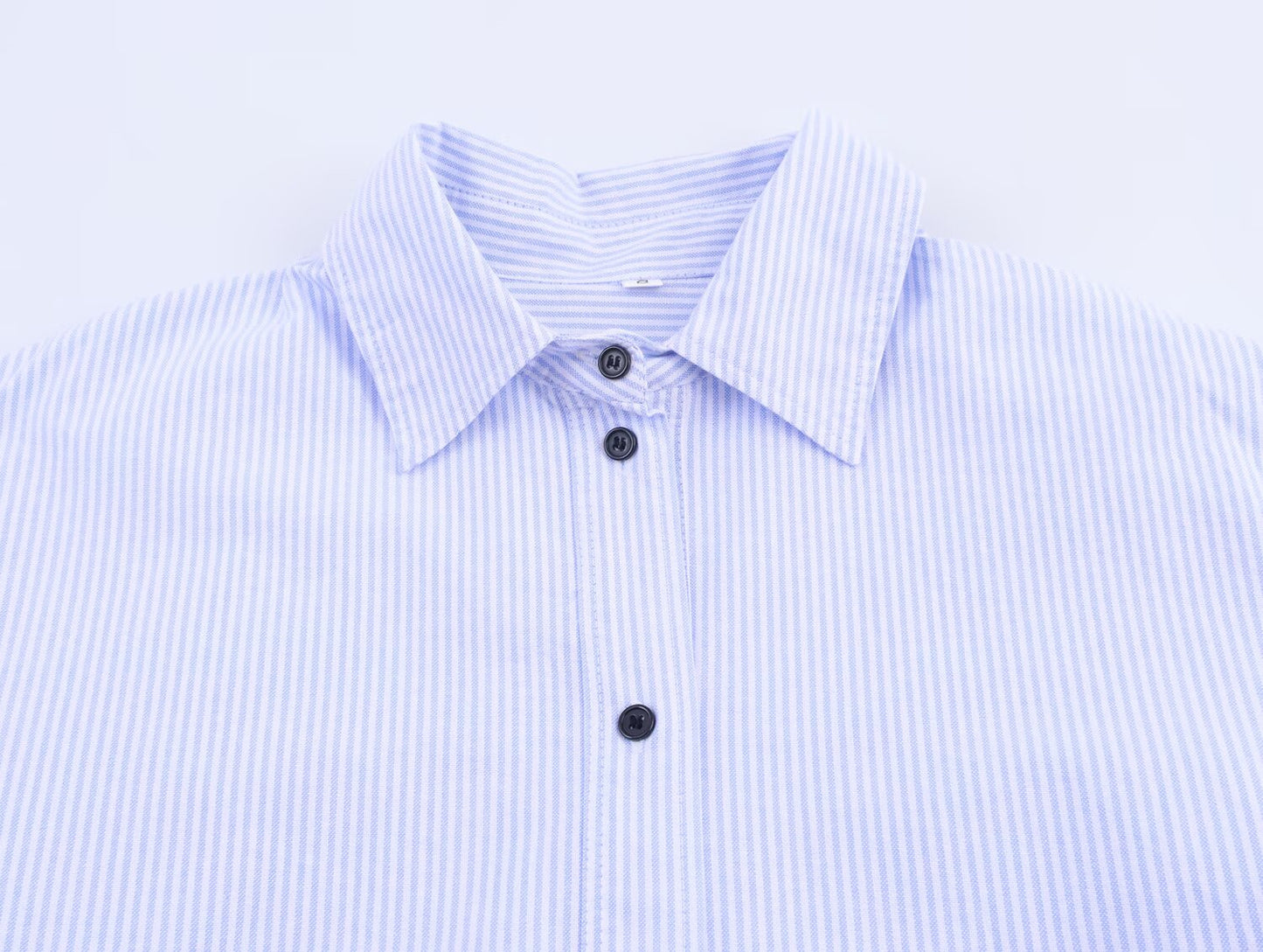Women Clothing Autumn Simple Casual Striped Poplin Half Open Collar Shirt