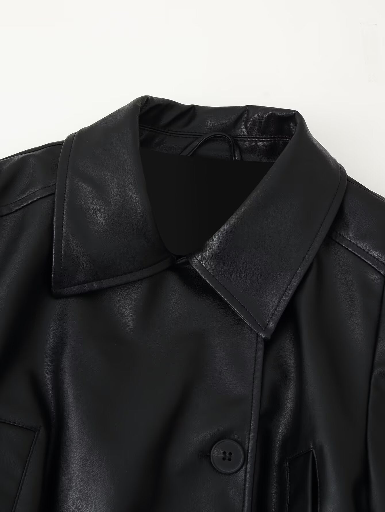 Women Clothing Fashionable Casual All Match Faux Leather Wind Breaker