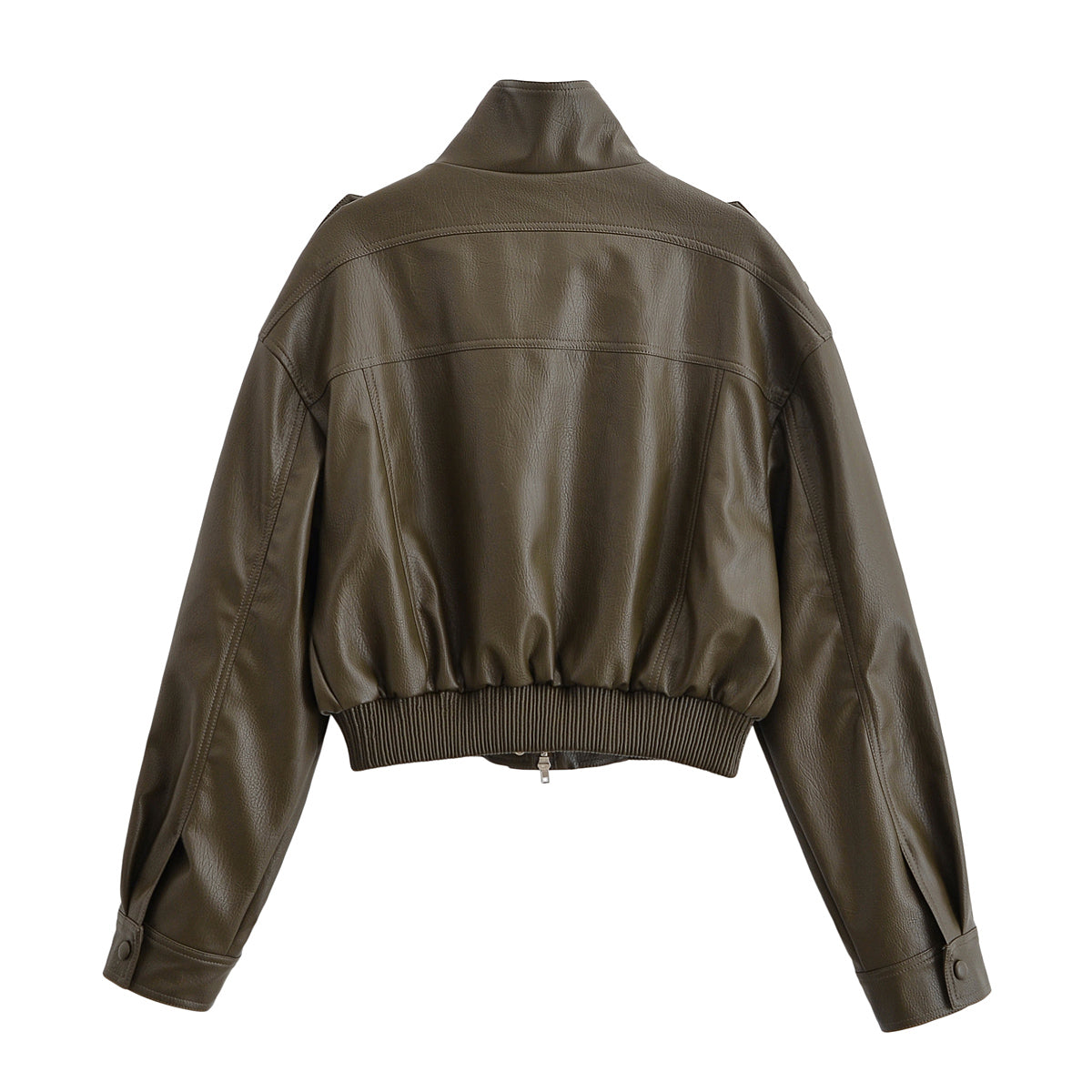 Women Clothing Casual Polo Collar Faux Leather Short Jacket