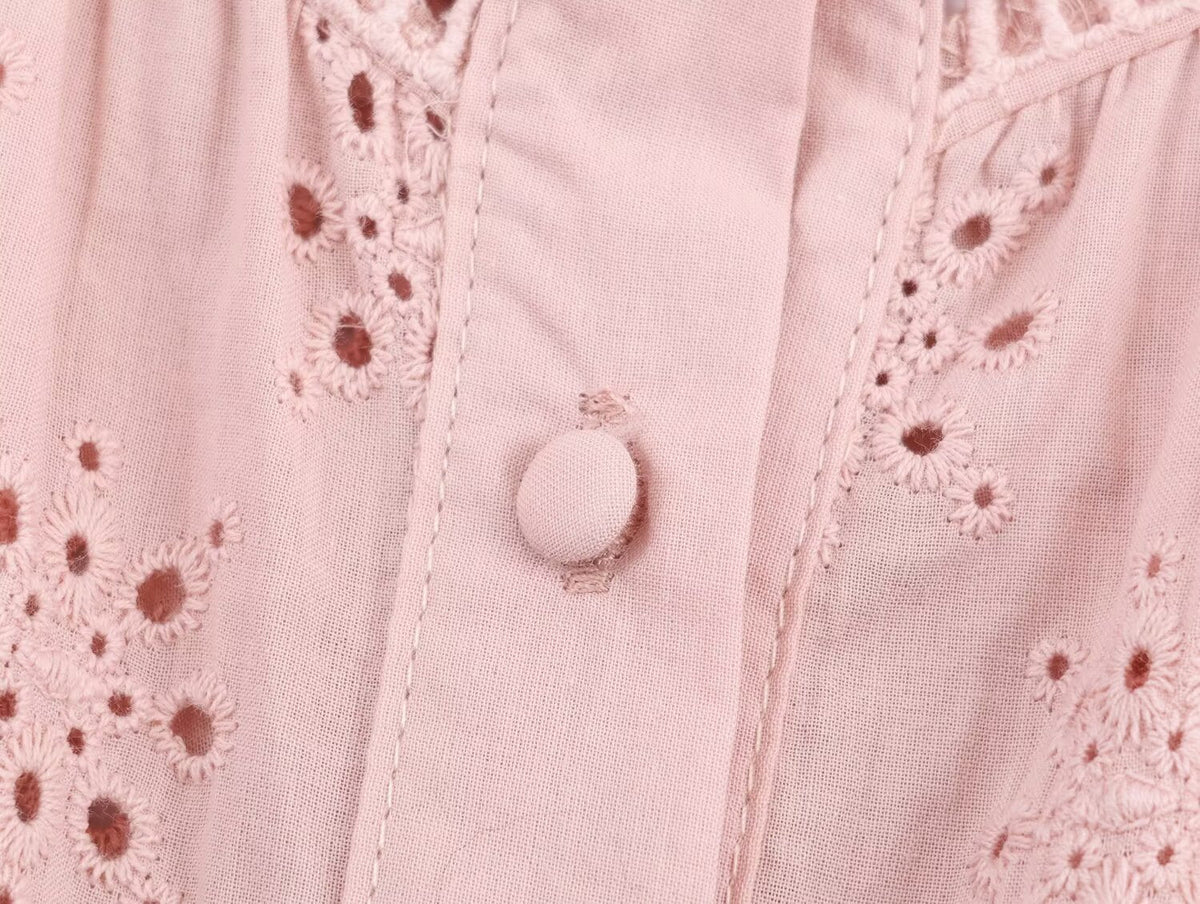Women Clothing Casual Hollow Out Cutout Embroidered Shirt