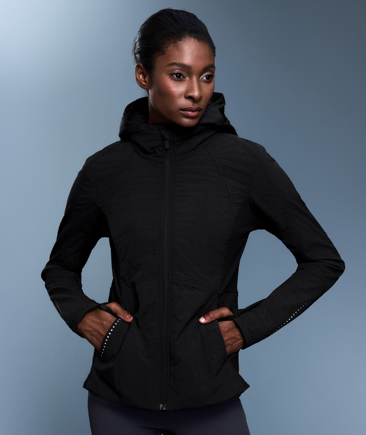 Faux Two Piece Hooded Sports Cotton Jacket Waterproof Tight Waist Slimming Warm Even Hat Clip Cotton Jacket Women Autumn Winter