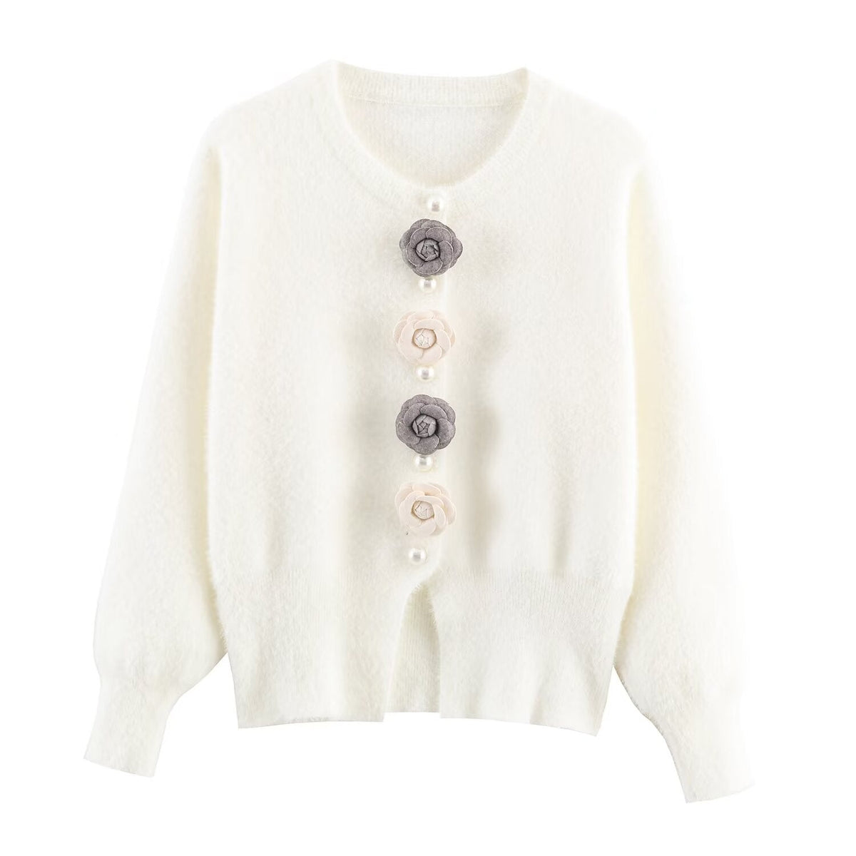 Women Clothing French Classic Chic Beaded Wool Three Dimensional Floral Knitted Imitation Mink Cardigan Coat