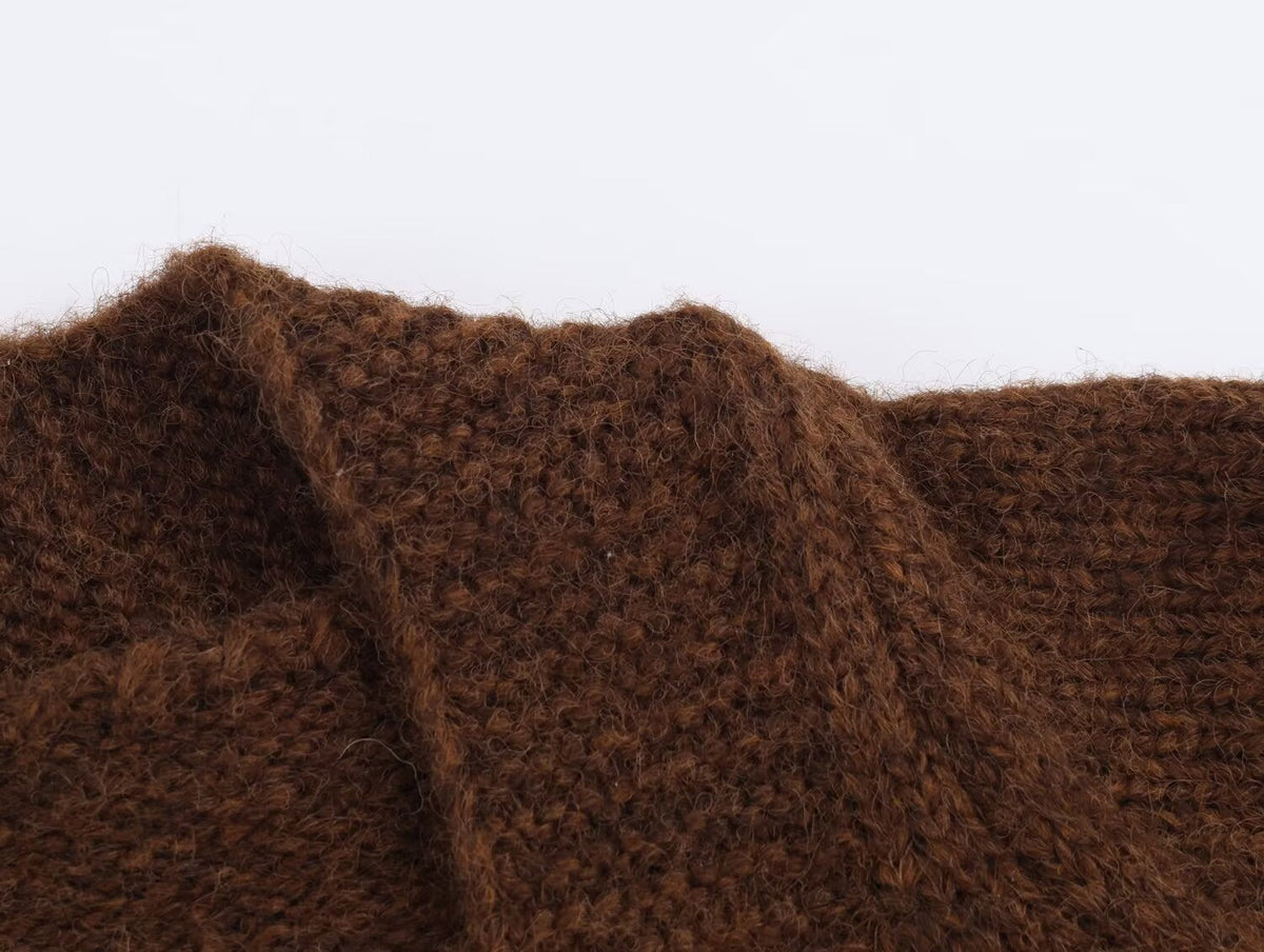 Advanced Retro Lazy V neck Sweater Coat Women Autumn Winter Loose Mid Length Soft Glutinous Knitted Cardigan