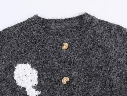 Mushroom Pattern Cute Button Cardigan Knitted Cardigan Loose Design Niche Sweater Outerwear