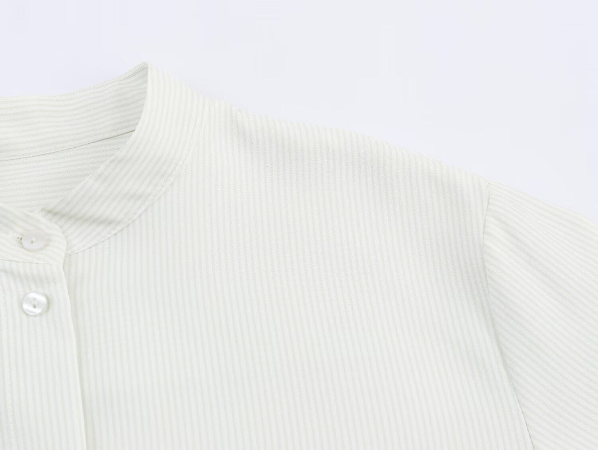 Women Clothing Fall Fashionable All Match Striped Pleated Effect Shirt
