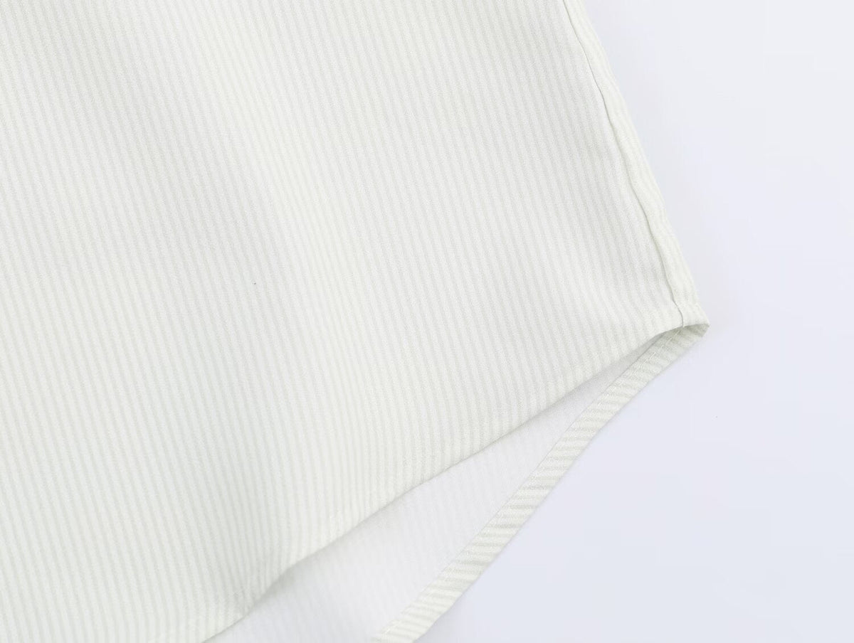 Women Clothing Fall Fashionable All Match Striped Pleated Effect Shirt