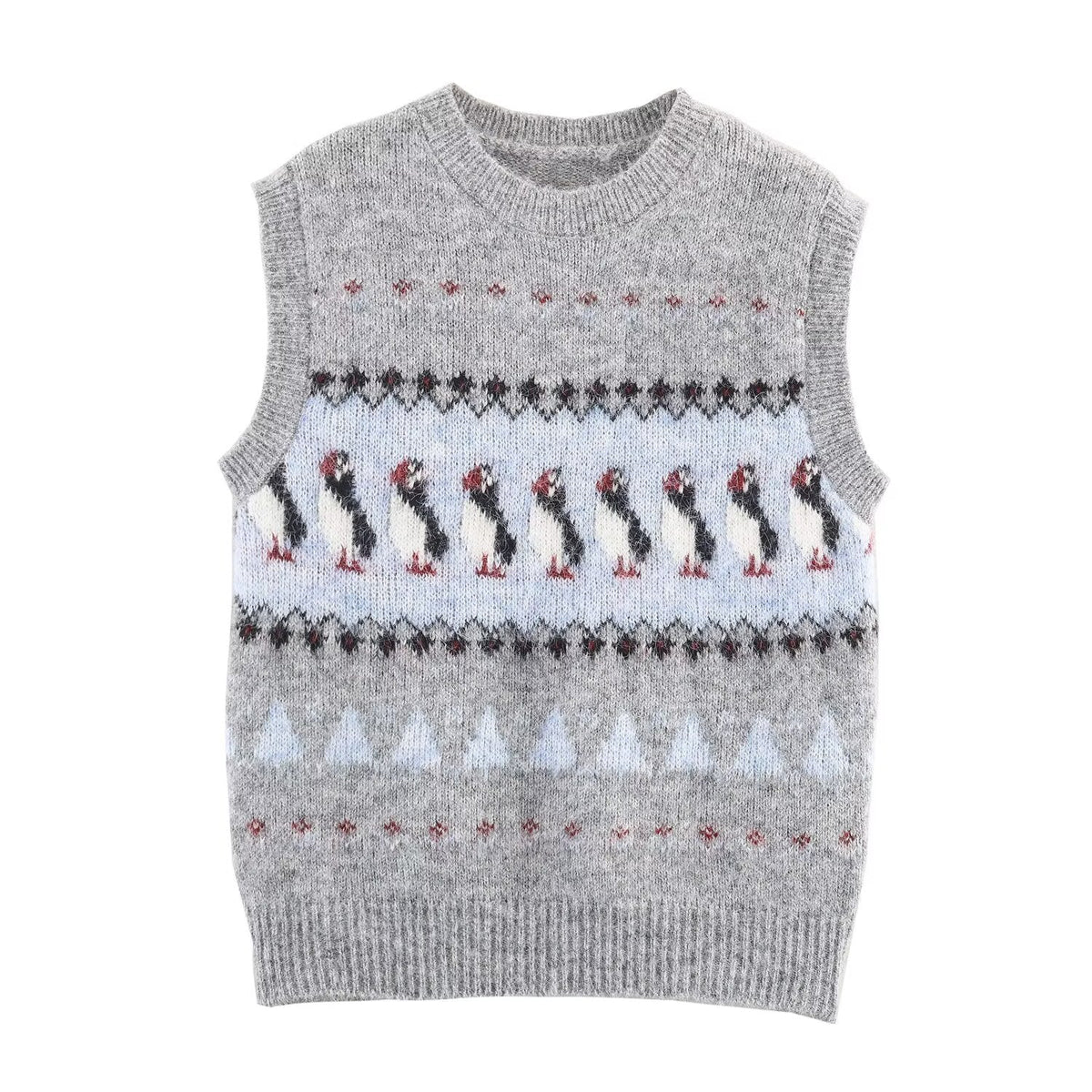 Women Clothing Autumn Korean Outerwear Bandage Floral Decorations round Neck Knitted Vest Top