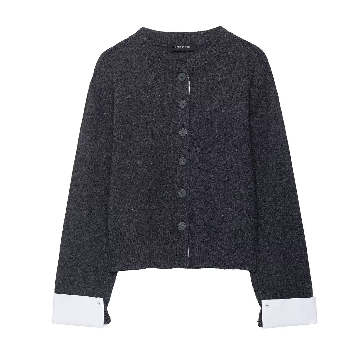 Elegant Women Clothing Stitching Contrast Color Fashionable Knitted Coat