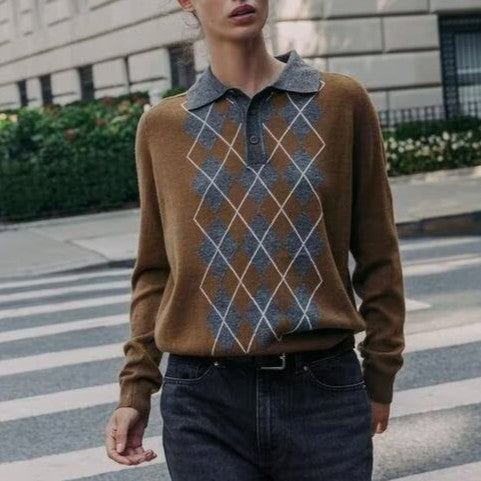 Rhombus Polo Collar Sweater Sweater