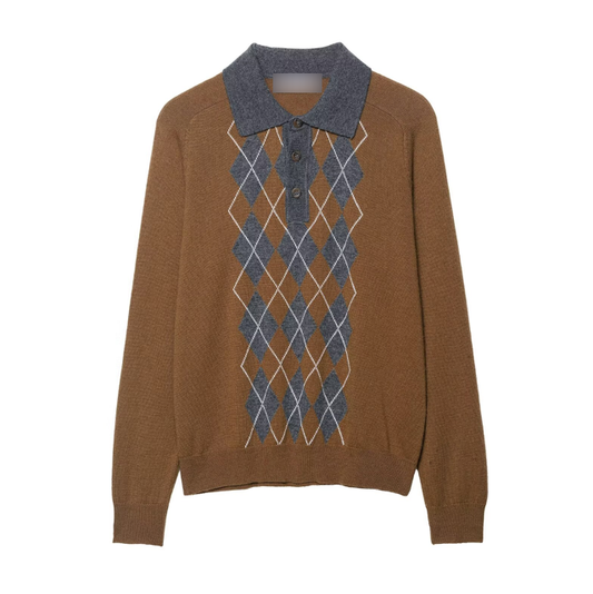 Rhombus Polo Collar Sweater Sweater