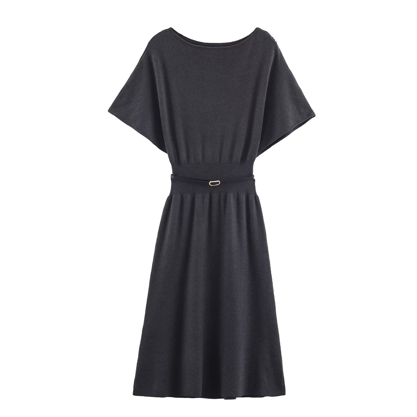 Women with Belt Knitted Mid Length Dress