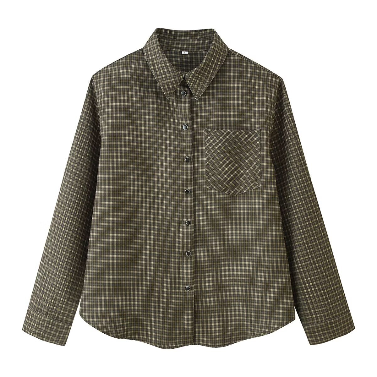 Autumn Lazy Wind Loose Padded Shoulder Long Sleeve Plaid Shirt