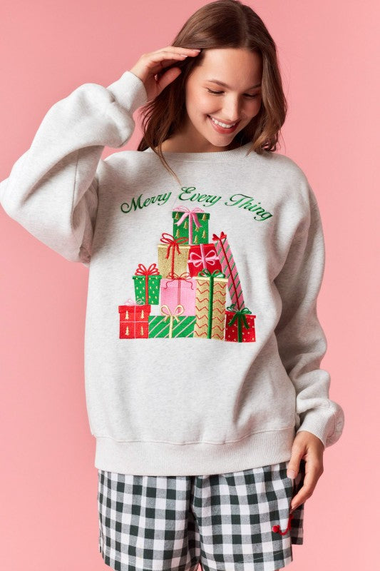 Winter Women Clothing Christmas Three Dimensional Embroidery round Neck Pullover Top Casual Sweatshirt Women