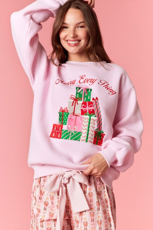Winter Women Clothing Christmas Three Dimensional Embroidery round Neck Pullover Top Casual Sweatshirt Women