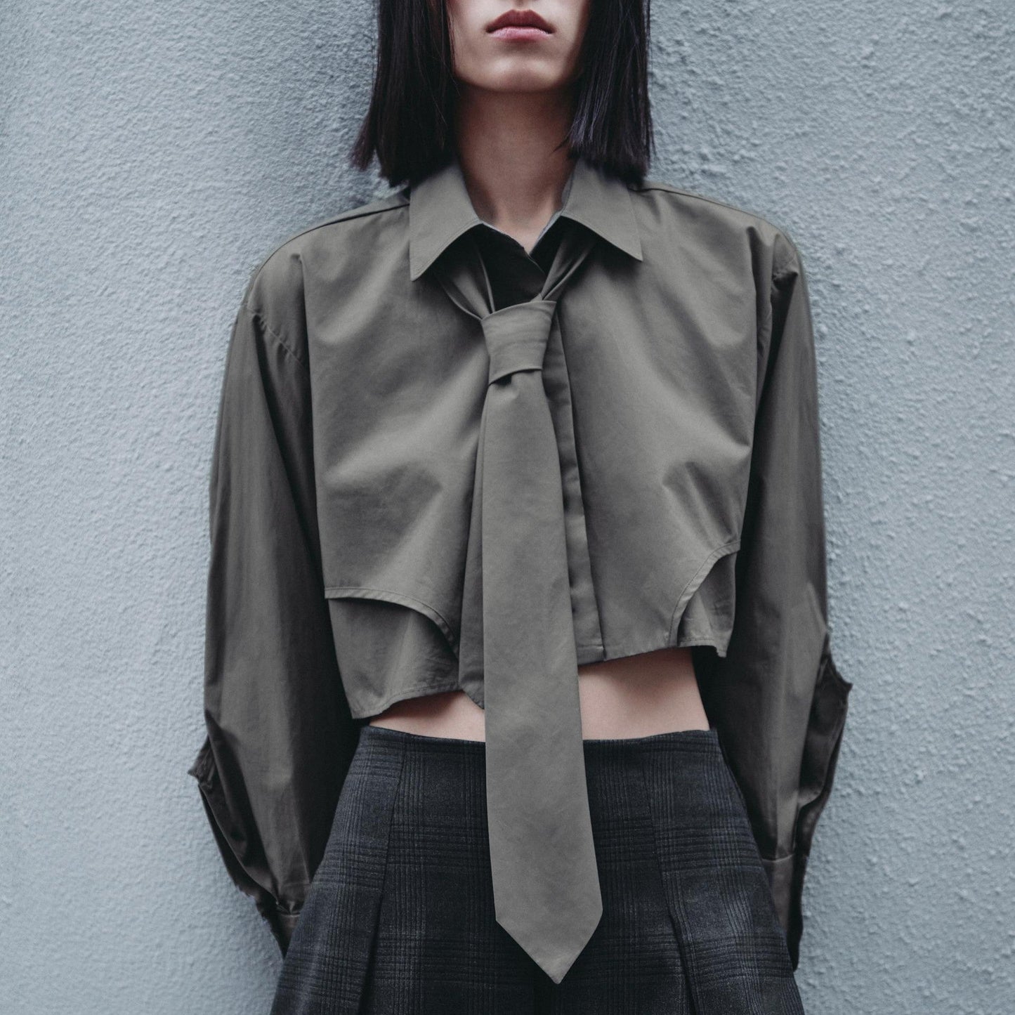 Women Clothing Autumn Niche Women Clothing Sexy Tie Decoration Poplin Short Shirt