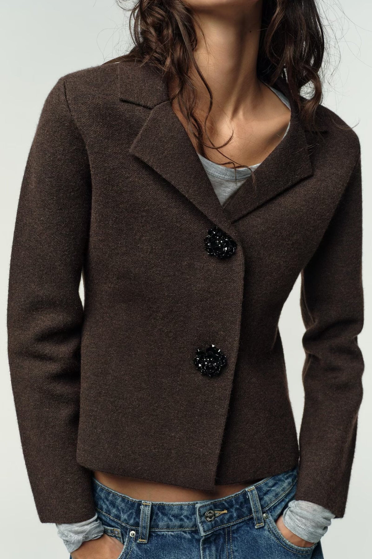 Women Clothing Jewelry Button Knitted Blazer