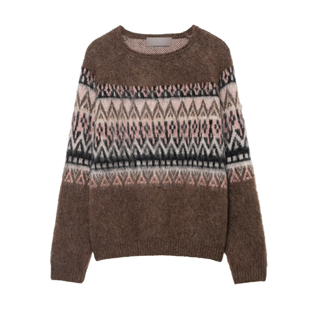 Women Clothing Autumn Winter Color Wiping Effect Jacquard Sweater