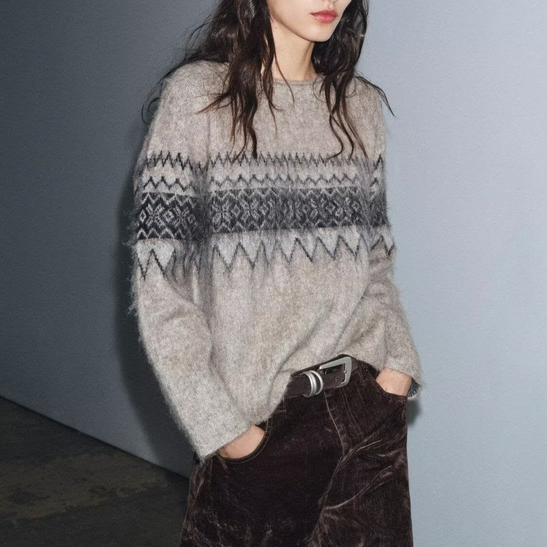 Elegant Women Clothing Wiping Effect Jacquard Sweater