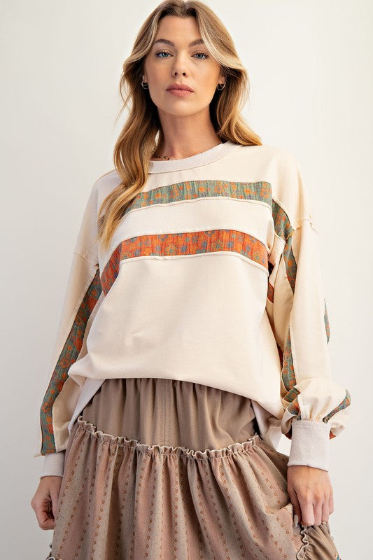 Autumn Women Clothing Printed Stitching Crew Neck Pullover Sweatshirt Casual Top Women