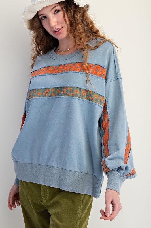 Autumn Women Clothing Printed Stitching Crew Neck Pullover Sweatshirt Casual Top Women