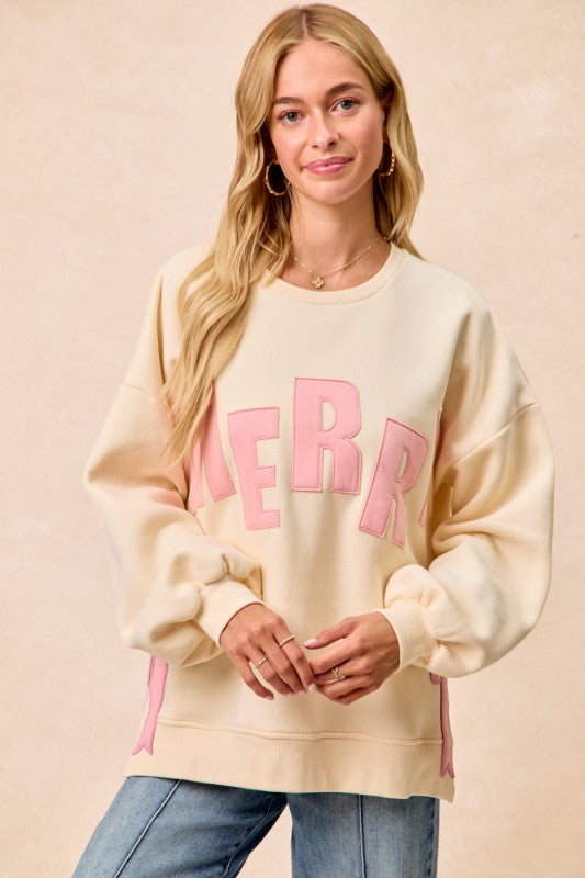 Autumn Winter Women Clothing Christmas Bow Embroidered Side Slit Pullover Sweater Women