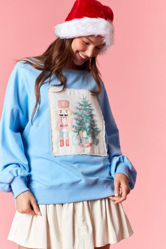 Winter Women Clothing Christmas Embroidery round Neck Long Sleeve Top Loose Fitting Casual Pullover