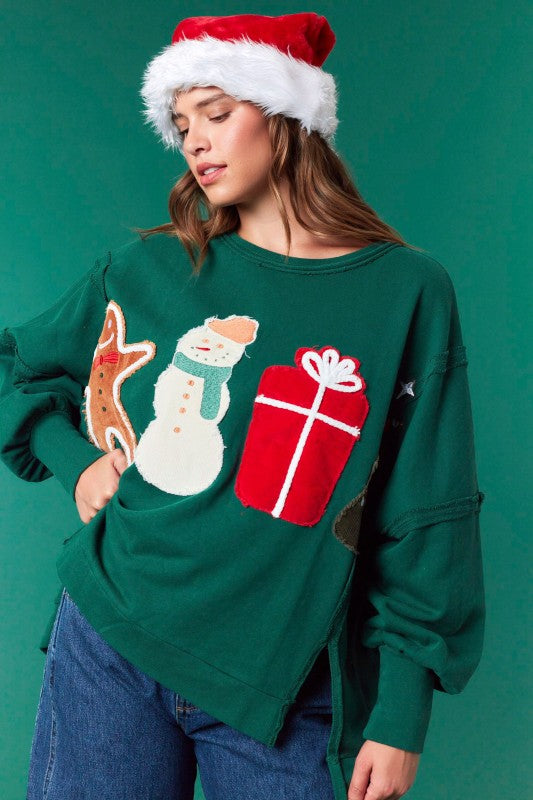 Winter Women Clothing Christmas Paste Cloth Embroidery Pullover Casual Sweater Top Women