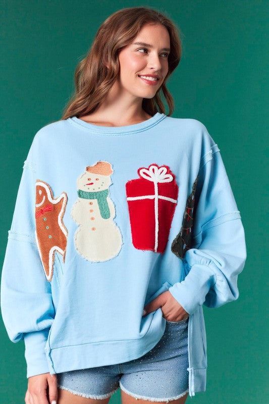 Winter Women Clothing Christmas Paste Cloth Embroidery Pullover Casual Sweater Top Women