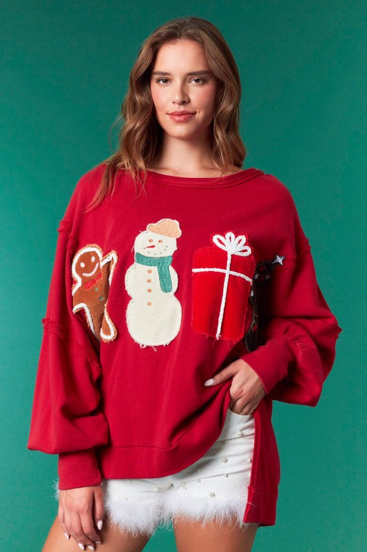 Winter Women Clothing Christmas Paste Cloth Embroidery Pullover Casual Sweater Top Women