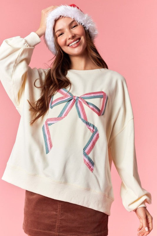 Winter Women Clothing Embroidered Bow Sweater Loose Casual Top Women