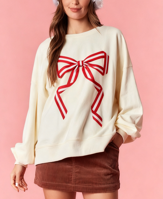 Winter Women Clothing Embroidered Bow Sweater Loose Casual Top Women