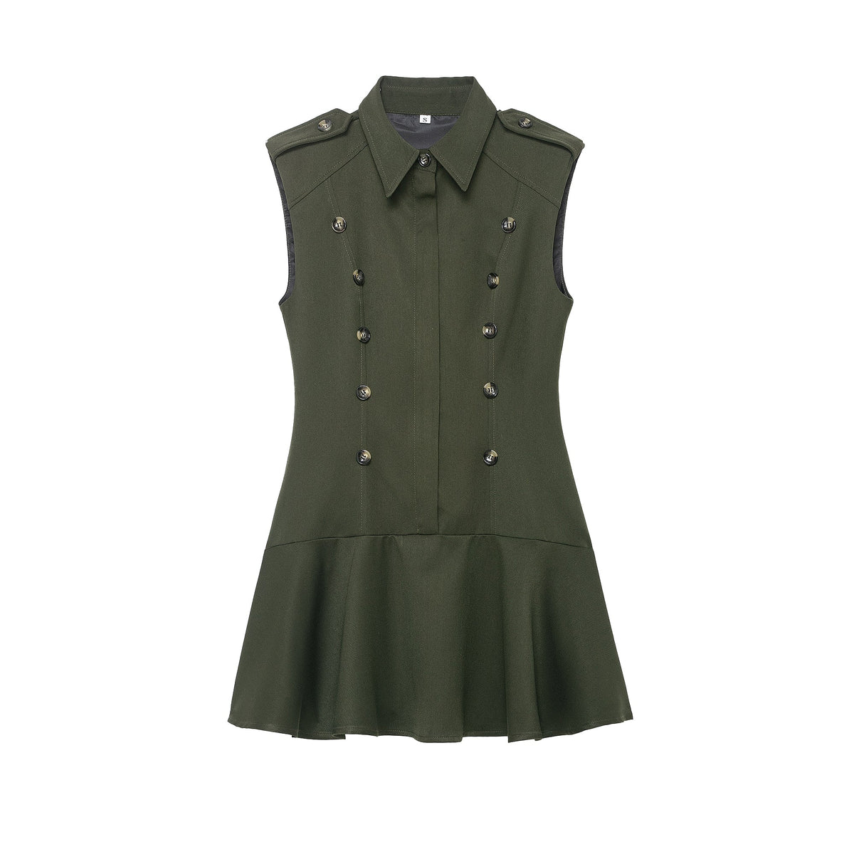 Women Clothing Top Product Casual Belt Padded Shoulder Laminated Decoration Short Dress