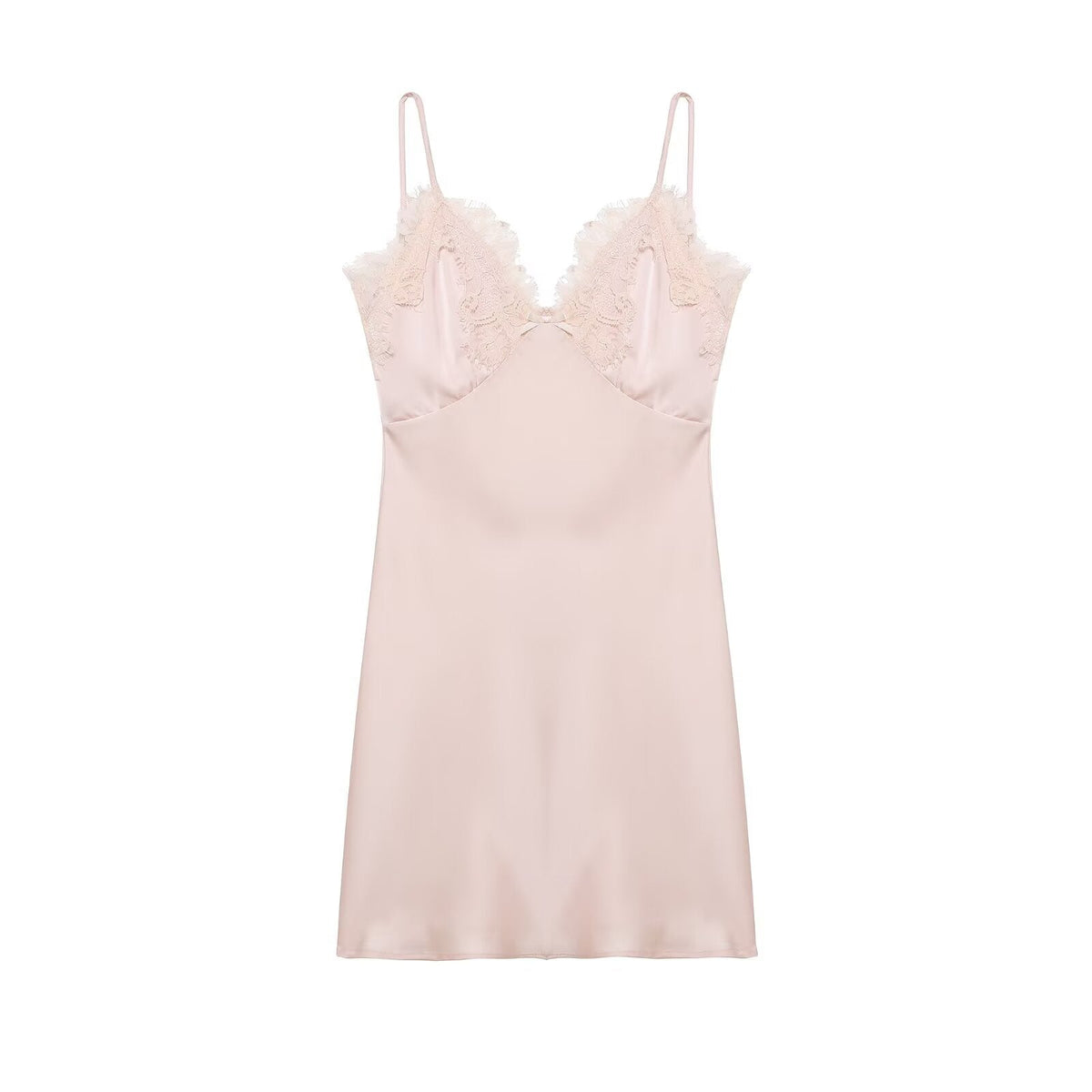 Early Spring Women Clothing Elegant Fashionable Slimming Silk Satin Lace Stitching Cami Dress