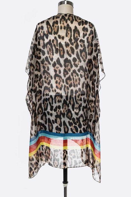 Color Stripe Leopard Kimono
