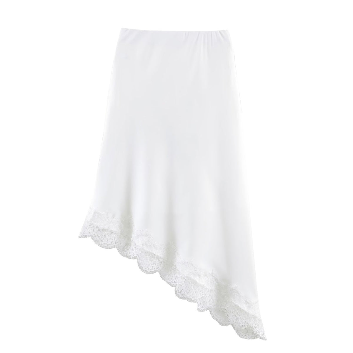 Women Clothing Spring Sexy Satin Acetate Lace Stitching Irregular Asymmetric Skirt