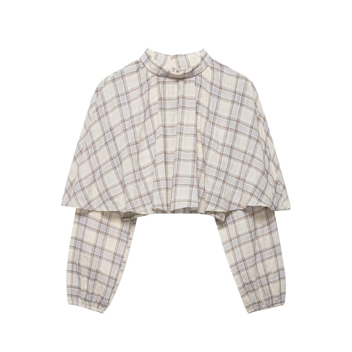 Spring Women Clothing Plaid Laminated Decoration Short Shirt Top