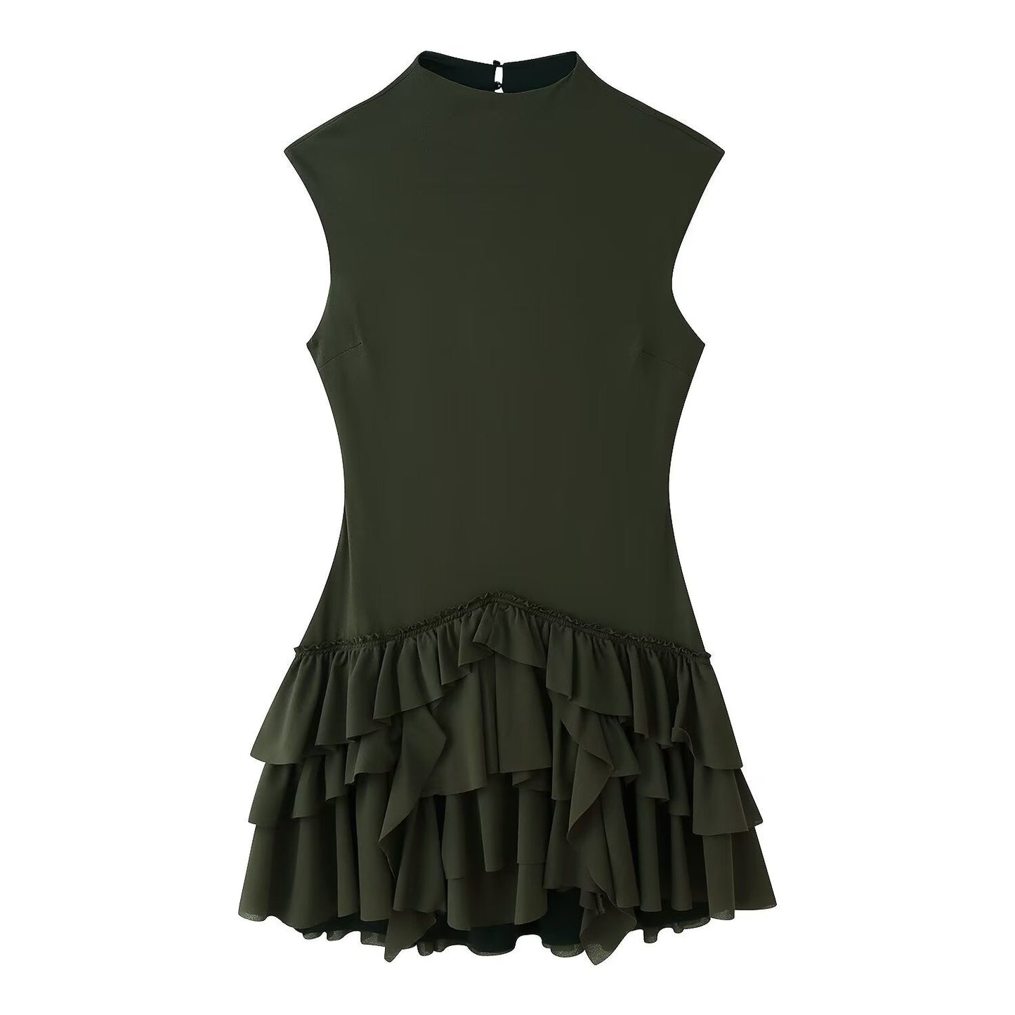 Women Clothing Spring Ruffles Laminated Decoration Short Dress