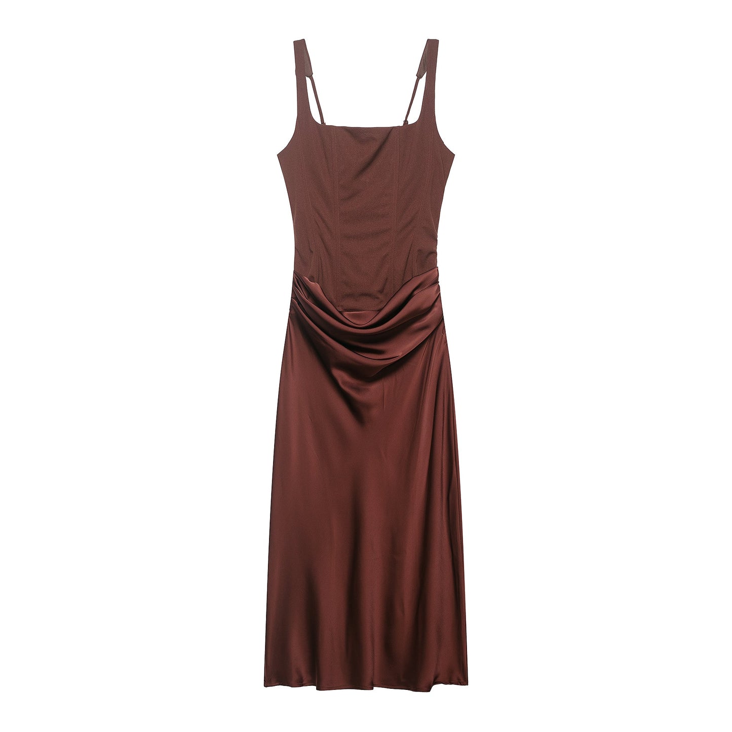 Women Clothing Summer Street Slim Fit Slimming Fitted Waist Pleated Strap Dress Women