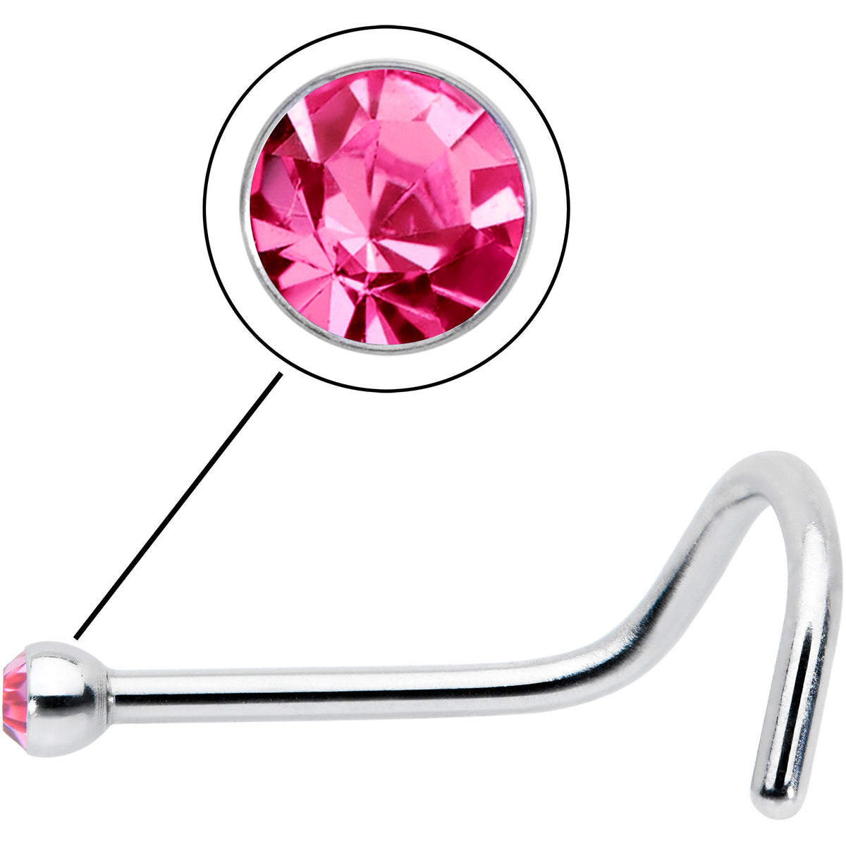 20G Stainless Steel Pink Gem Micro Nose Ring Twister