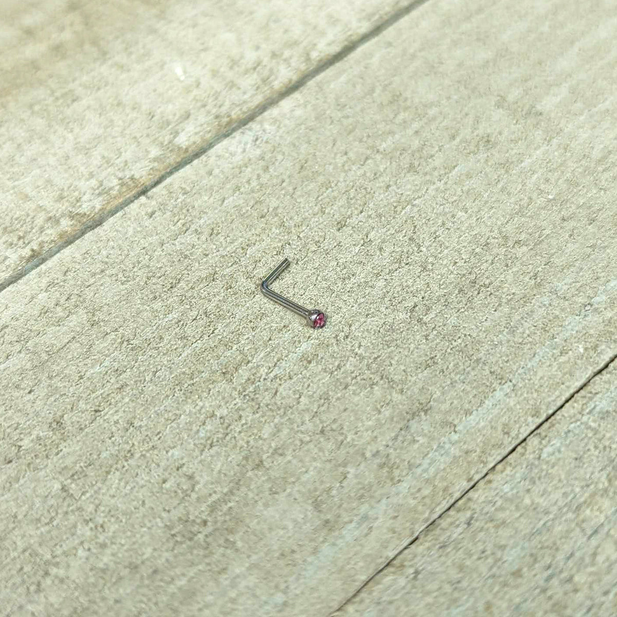 20G Stainless Steel Pink Gem Micro Nose Ring L-Shaped