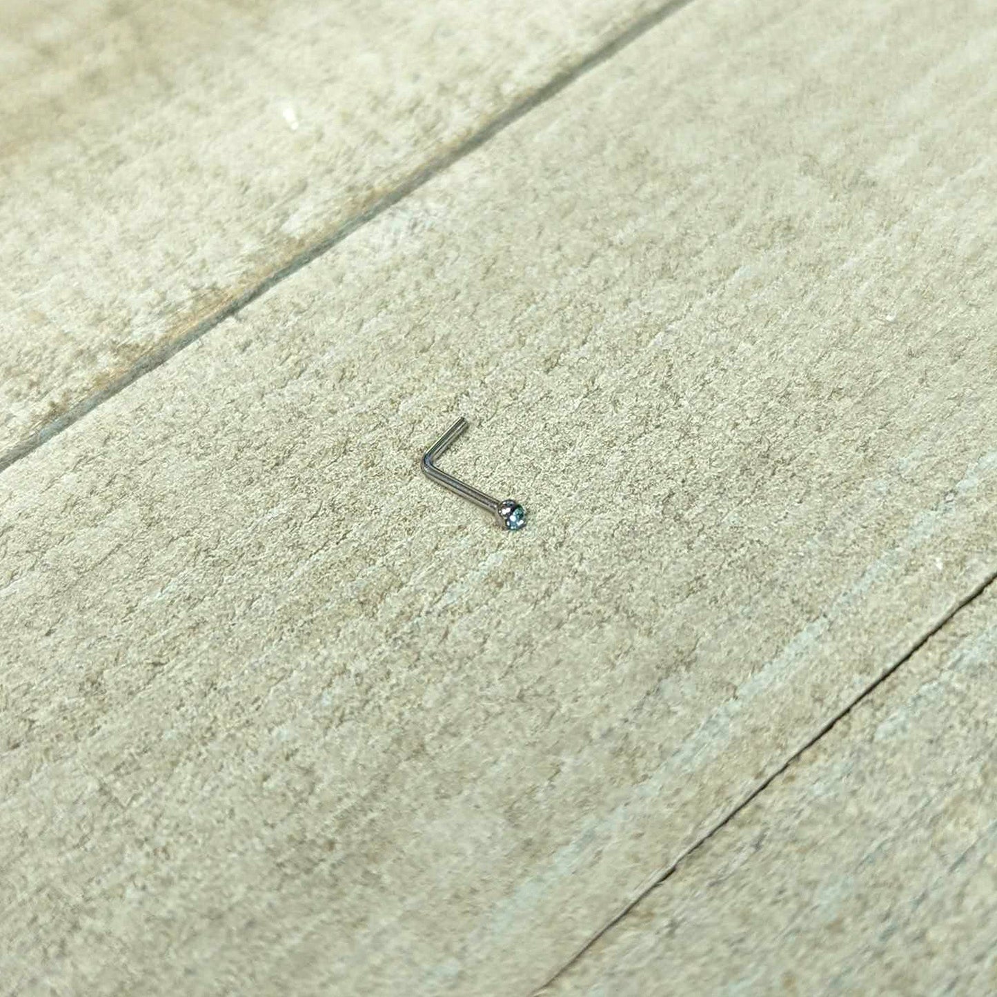 20G Stainless Steel Aqua Gem Micro Nose Ring L-Shaped