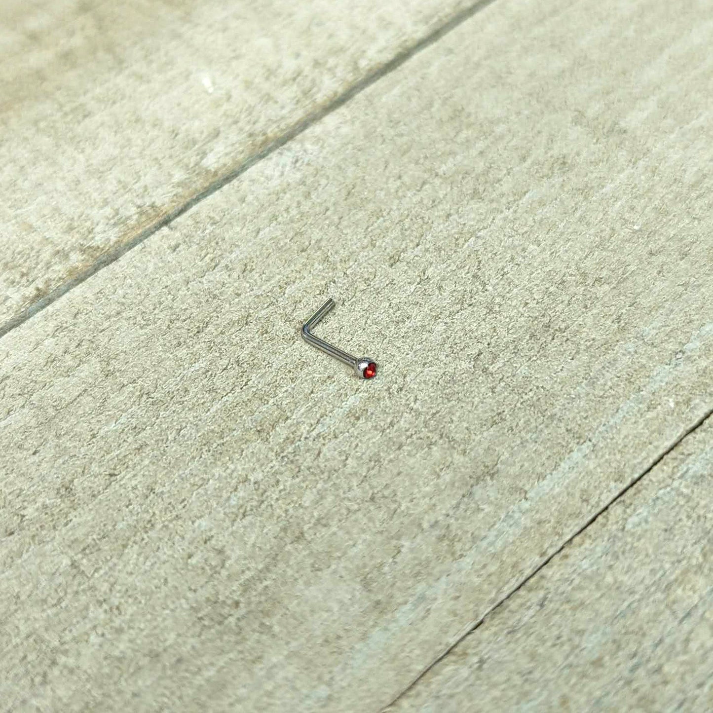 20G Stainless Steel Ruby Red Gem Micro Nose Ring L-Shaped