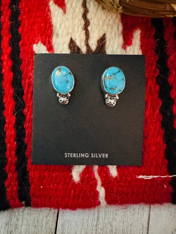 Navajo Sterling Silver & Morenci Turquoise Post Ea