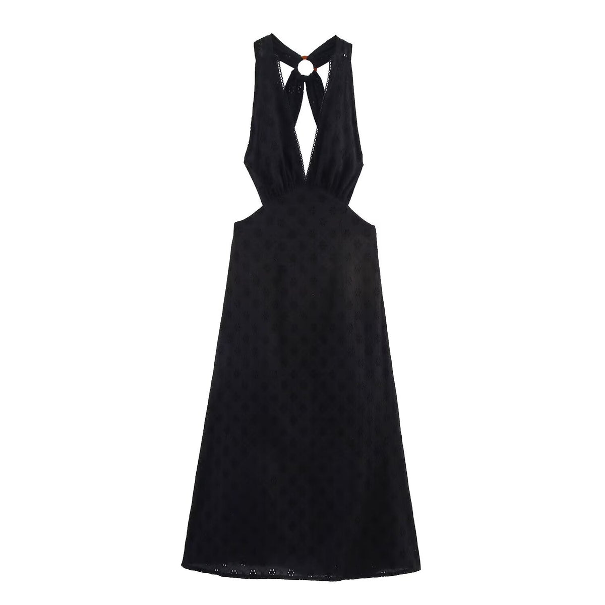 Women Clothing Summer French Hollow Out Cutout Embroidered Halter Sleeveless Dress