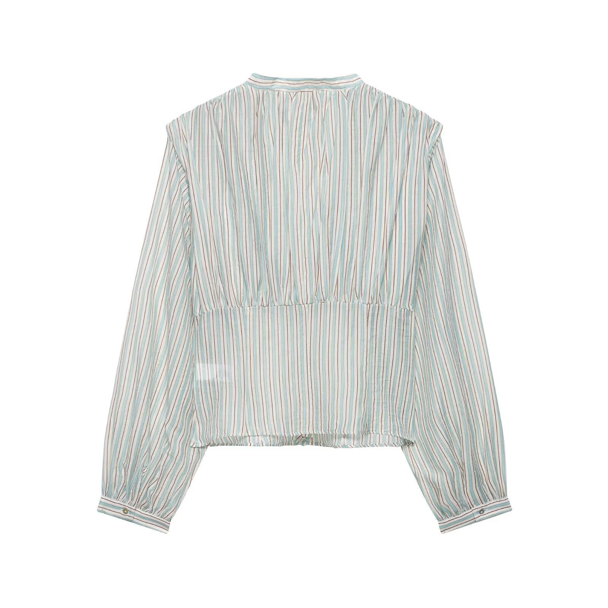 Women Clothing Top Product V neck Casual Stripes Waist Trimming Shirt