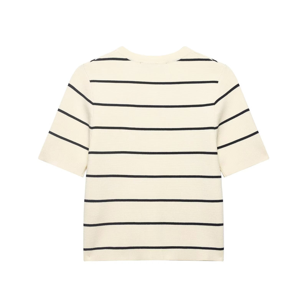 Women Striped Short Sleeved Knitted Jacket Mini Skirt Stes
